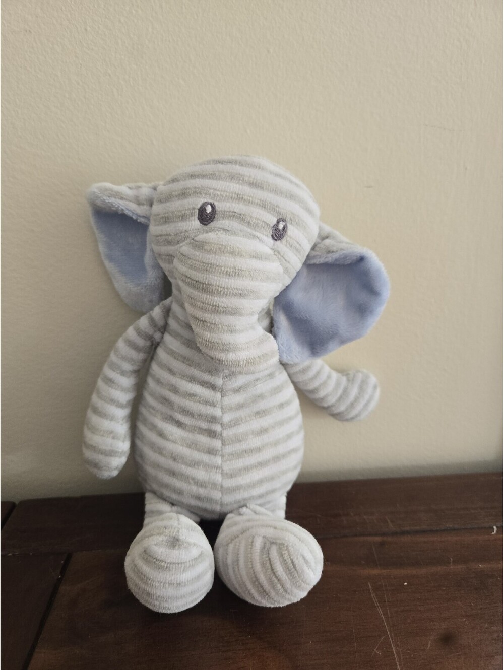 EBBA Aurora Elephant Blue Gray Stripe Baby Lovey Plush Stuffed Animal Toy 10"